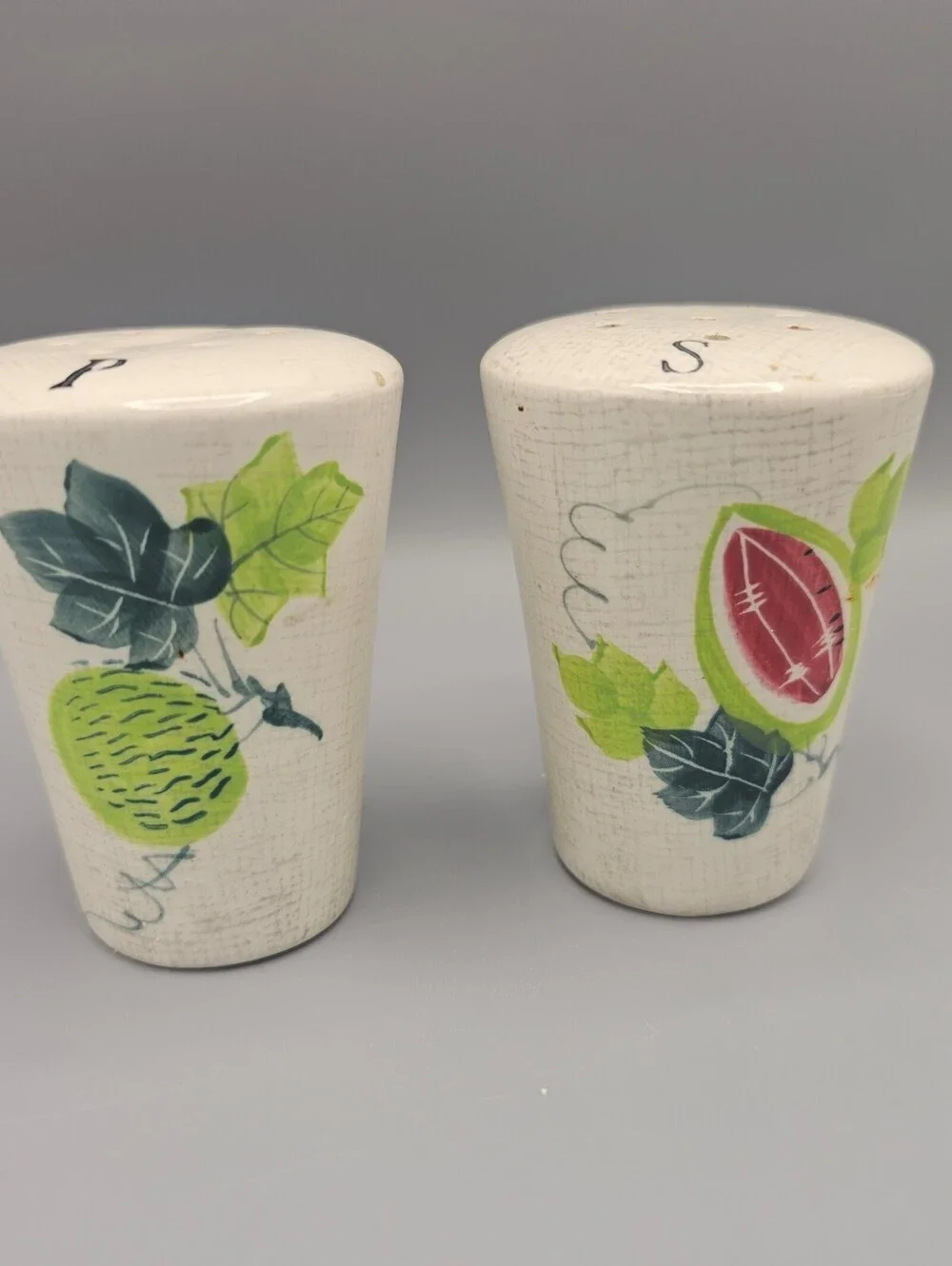 Vintage Ceramic Salt and Pepper Shakers with Fruit Design